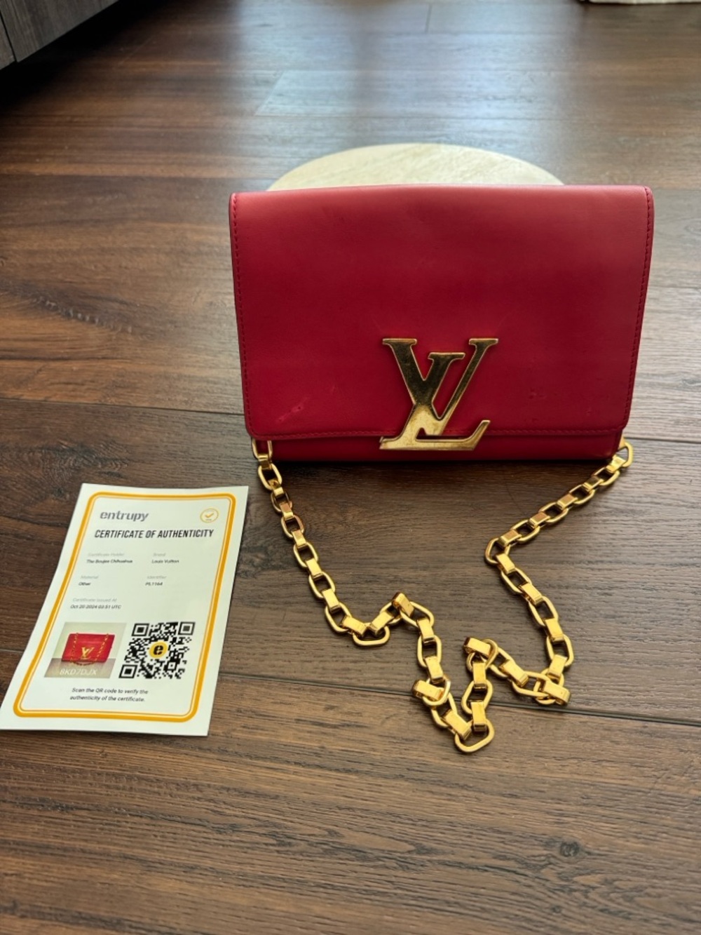 Louis Vuitton Authentic Louise MM Calfskin Leather Brass LV Chain code PL1164
